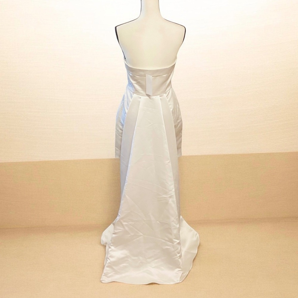 True Violet Bardot Ivory Satin Strapless Mini Dress w Train Bridal Size 10 NWT - Picture 2 of 13